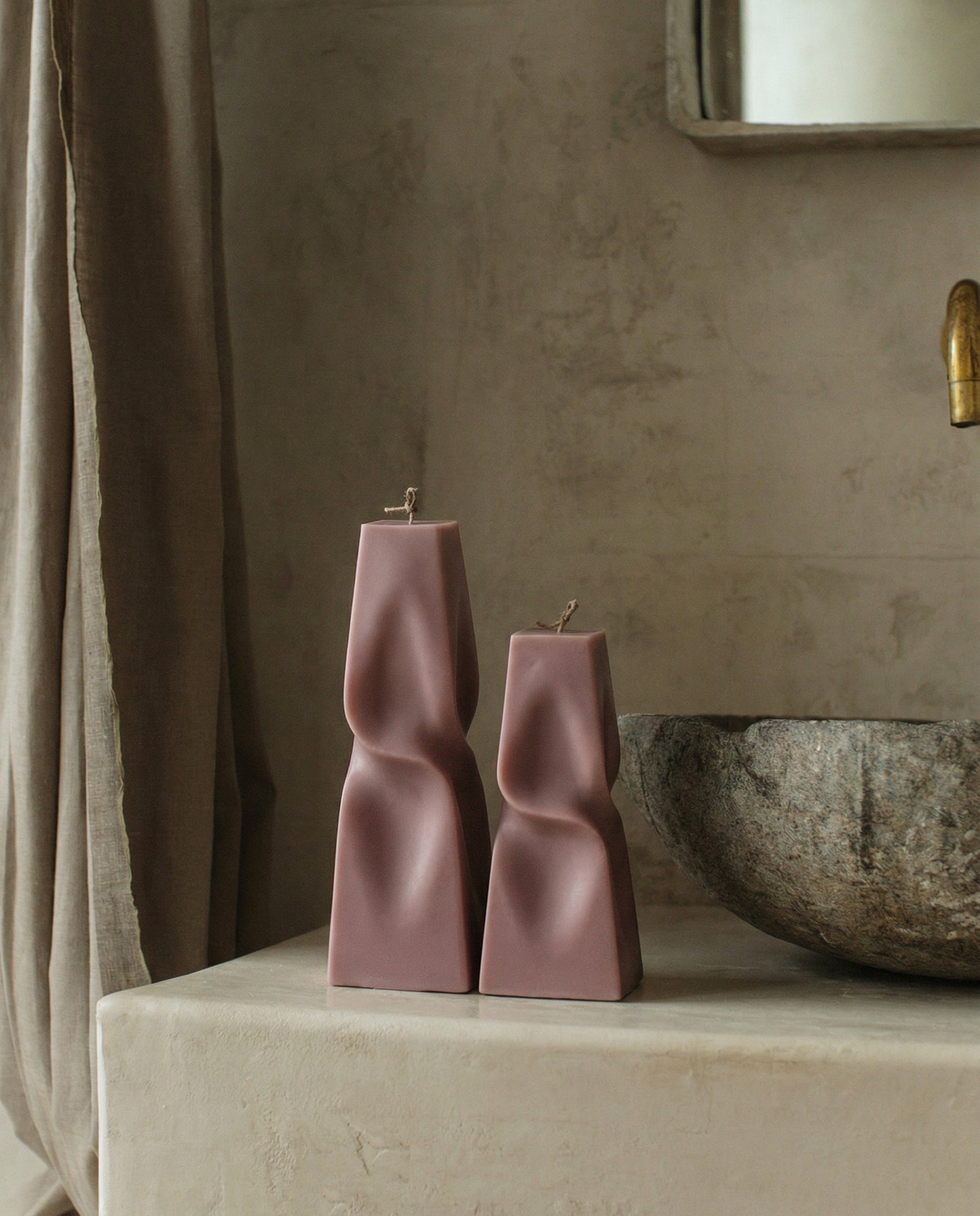 Sculptural soy wax pillar candle styled in home decor — unscented handmade candle by LAWA Candles Los Angeles