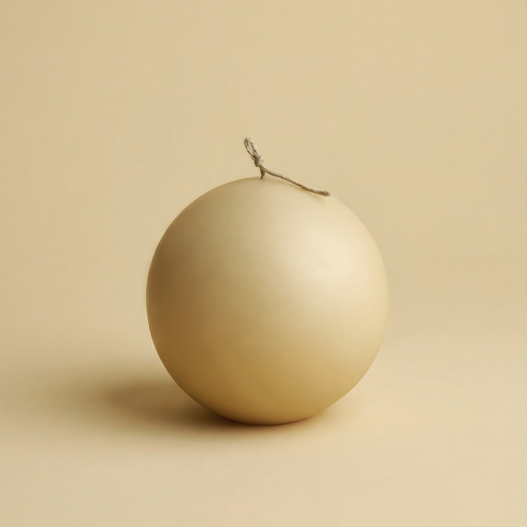 Handmade sphere sculptural candle in natural soy wax displayed on minimalist surface with soft lighting detail