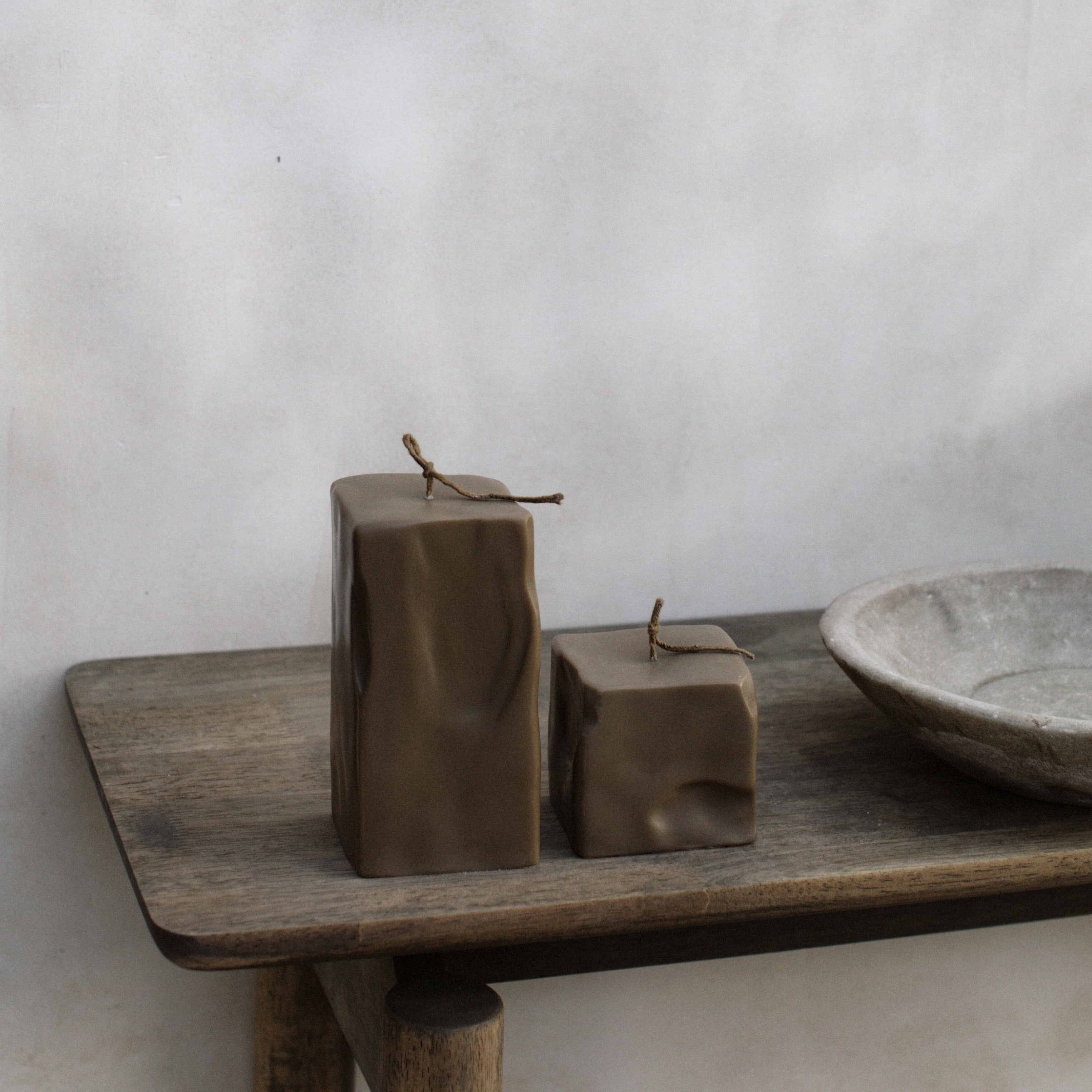 LAWA kobicha raw block candle set of 2 featuring minimalist sculptural shapes