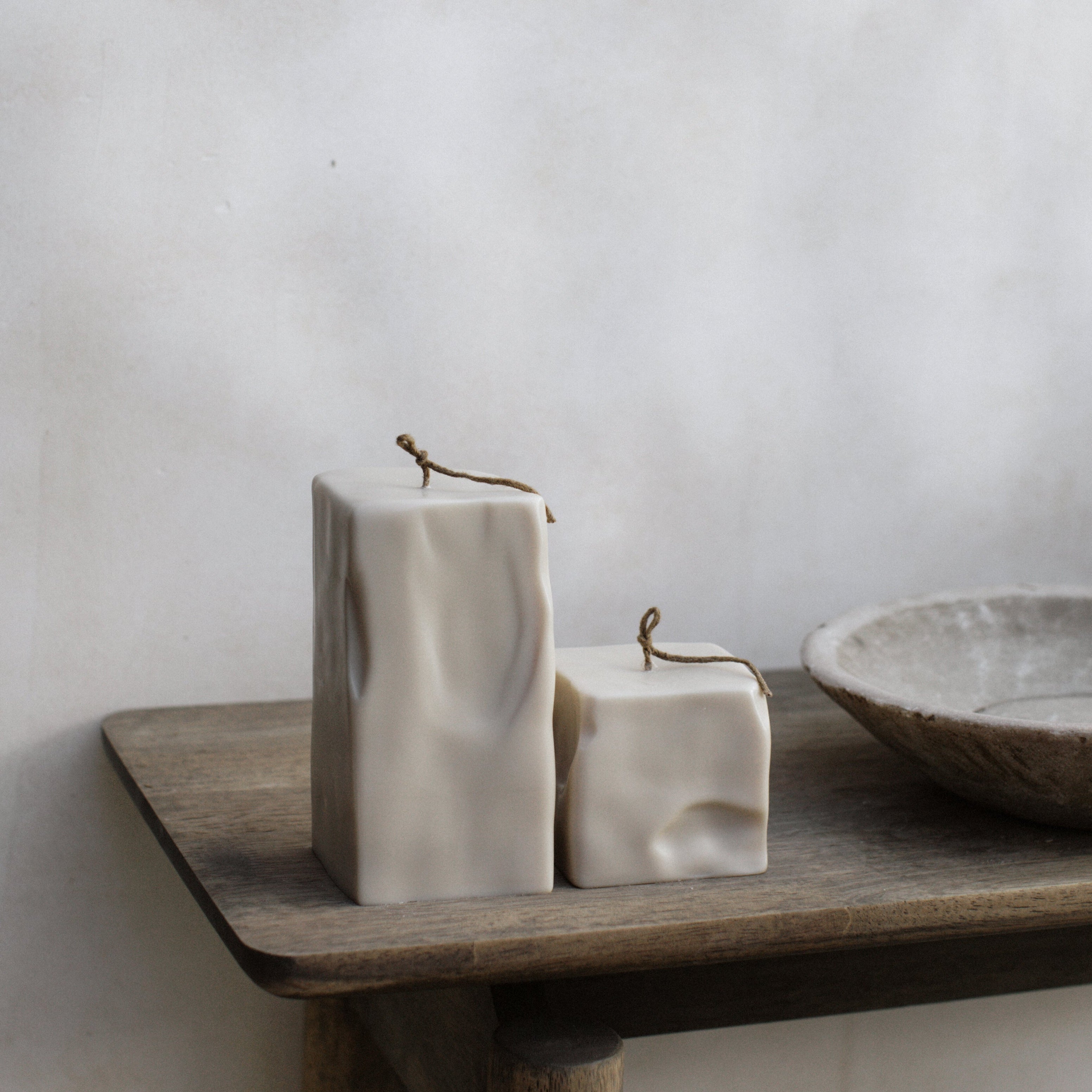 Detail of handmade Raw Block sculptural candle showing premium soy wax texture and cotton wick from Los Angeles