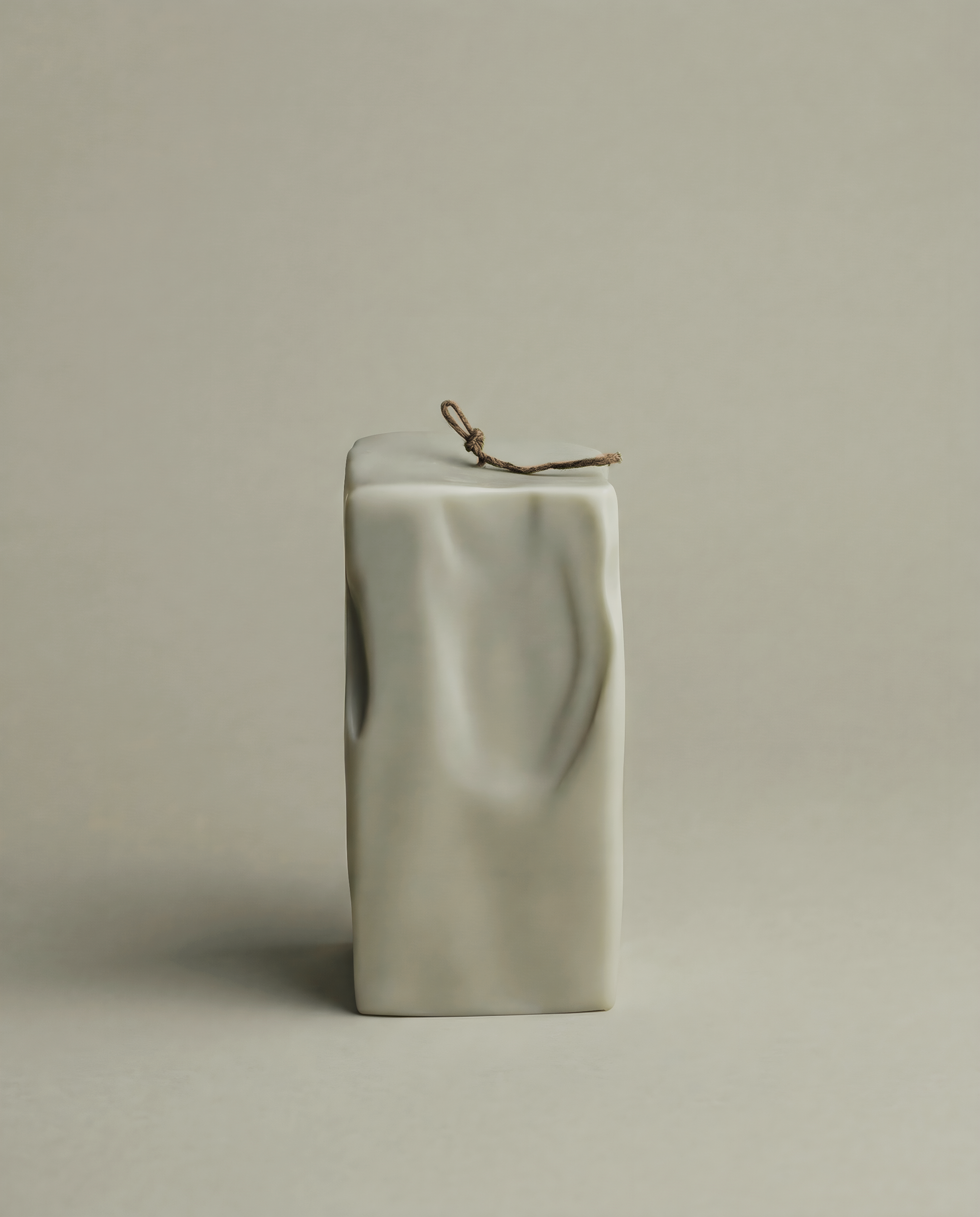 Raw Block Candle sculptural soy wax design handmade in Los Angeles shown in minimalist home setting