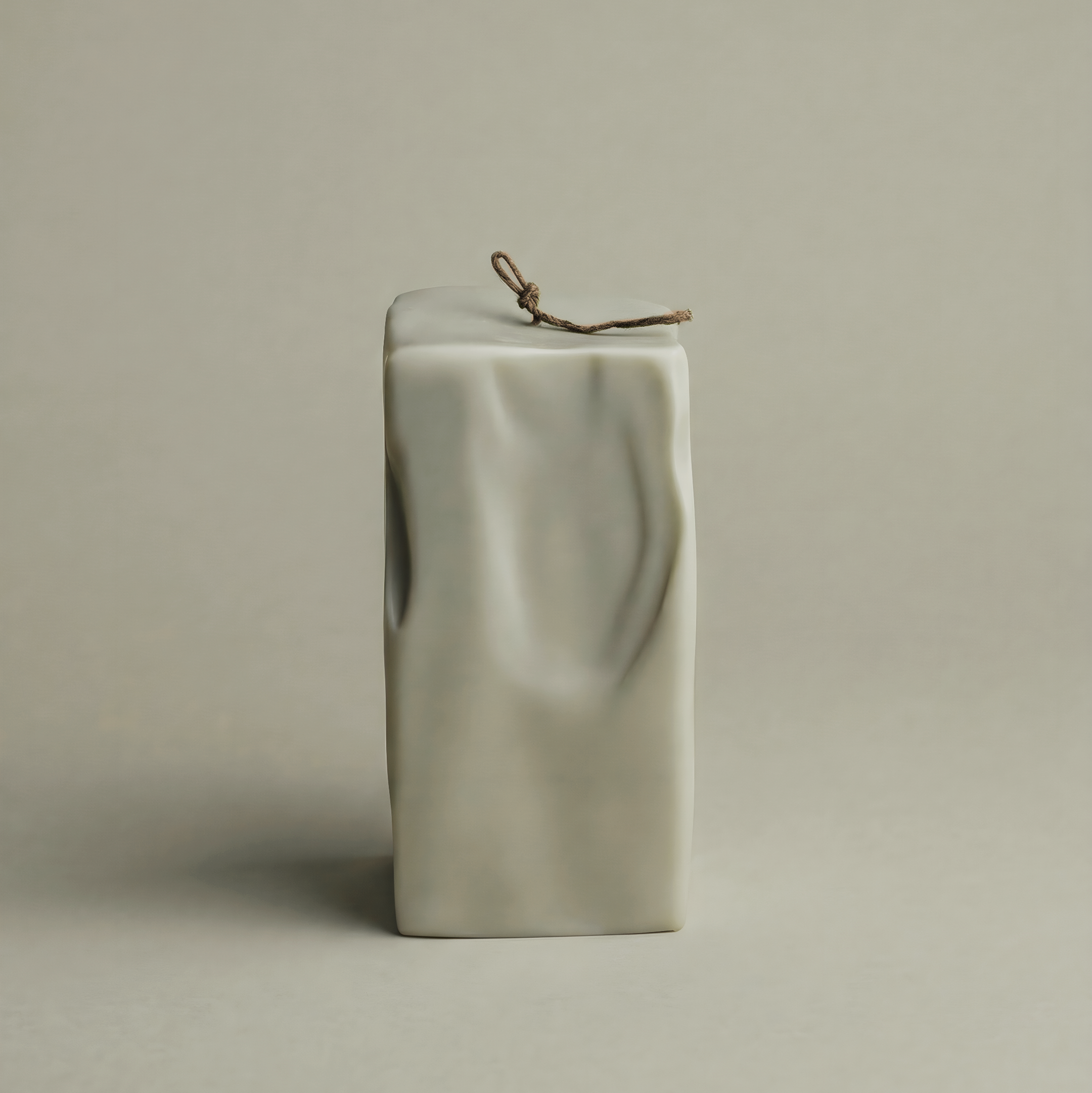 Raw Block Candle sculptural soy wax design handmade in Los Angeles shown in minimalist home setting