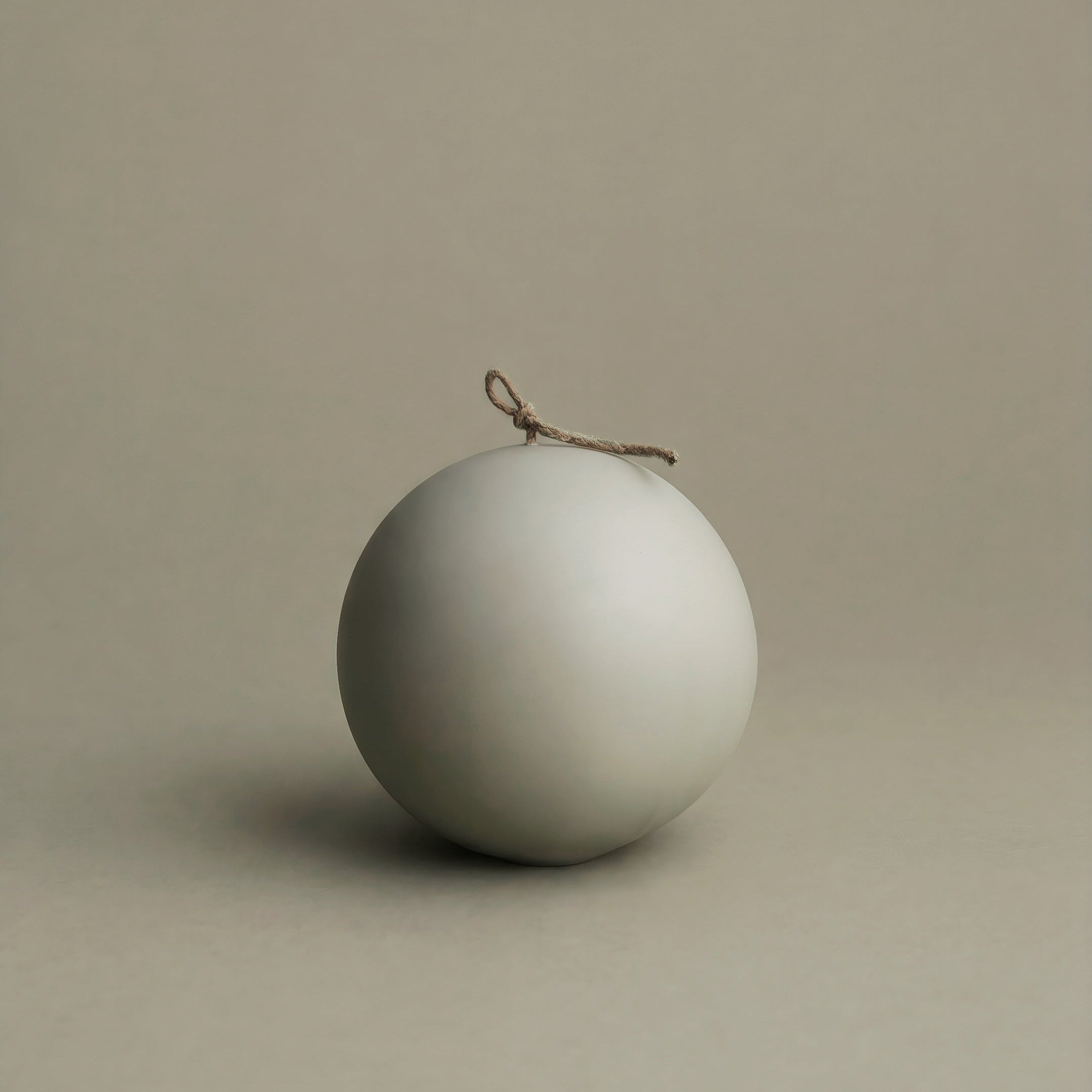 Handmade sculptural sphere candle detail showing smooth soy wax texture in minimalist Los Angeles studio setting