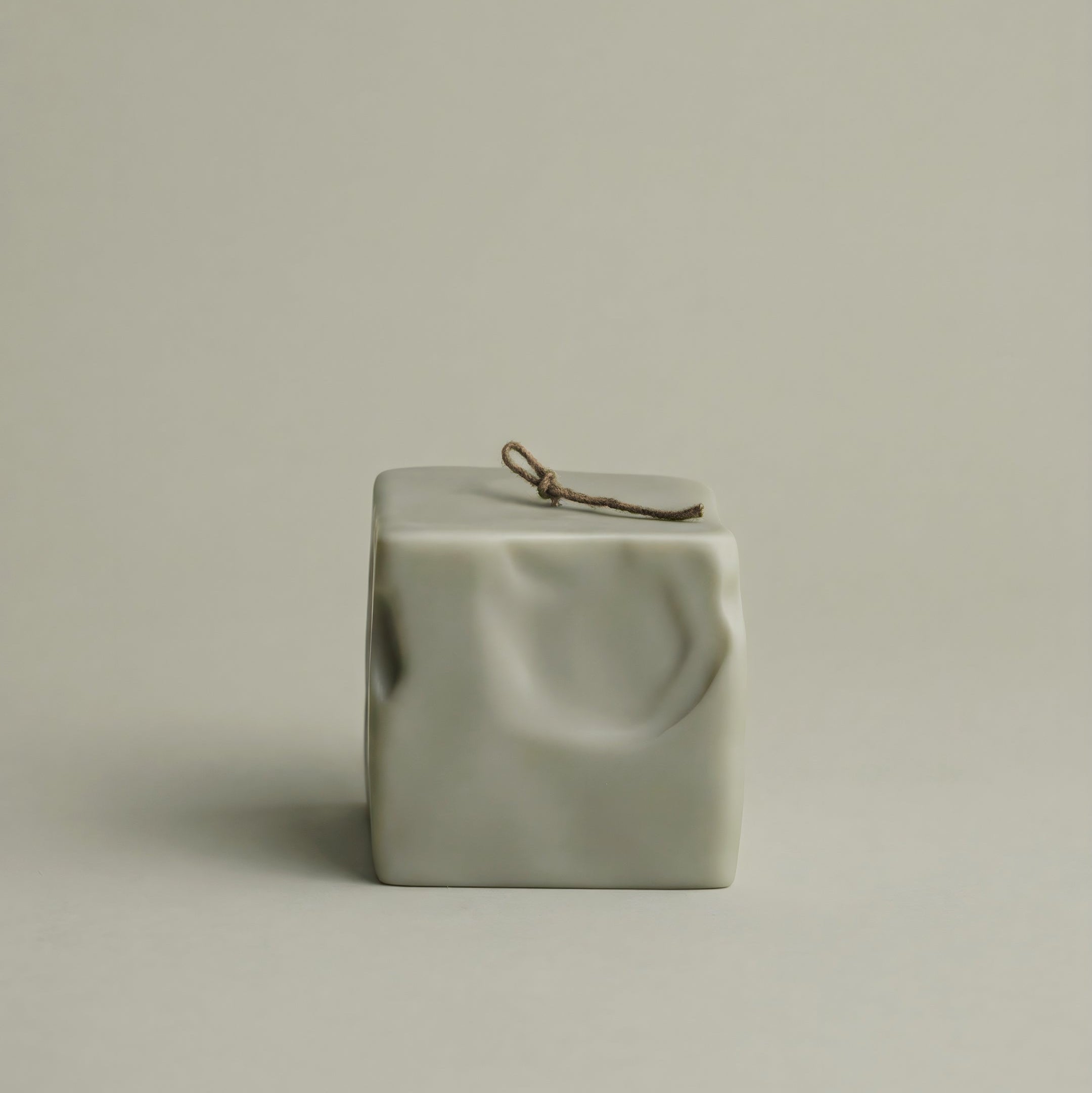 Raw Block unscented sculptural candle detail showing textured soy wax surface and natural cotton wick handmade in LA