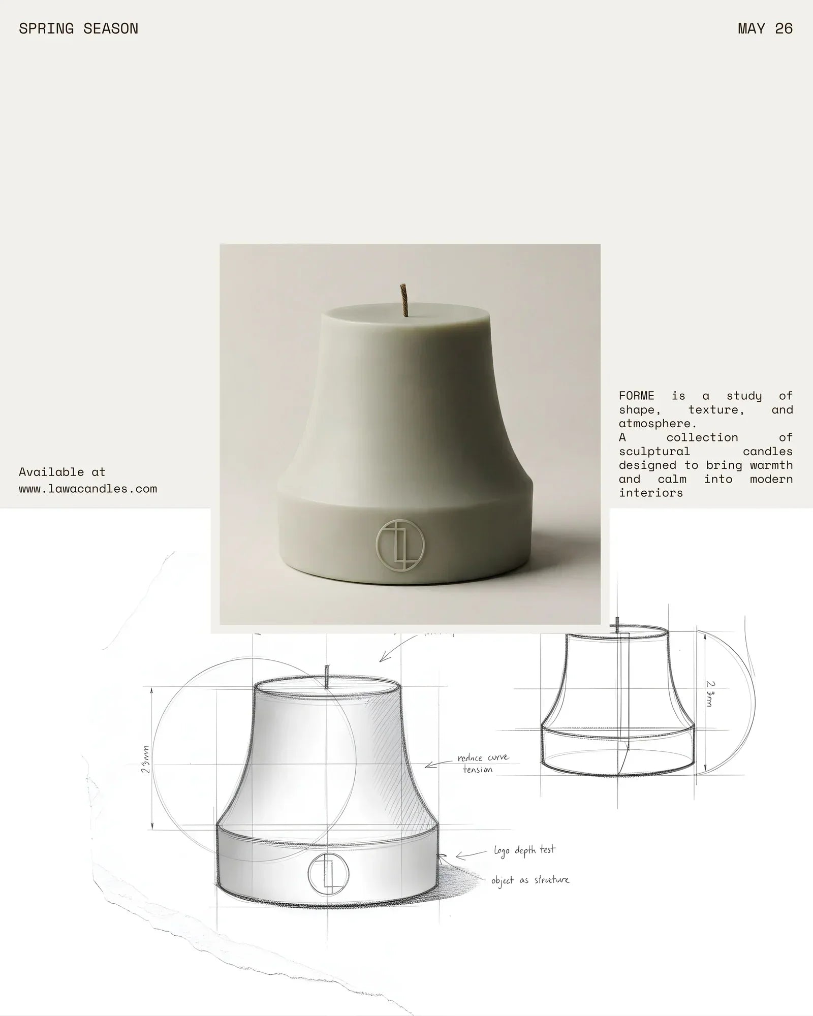 FORME sculptural soy candle with in-house design sketches — LAWA Candles Los Angeles