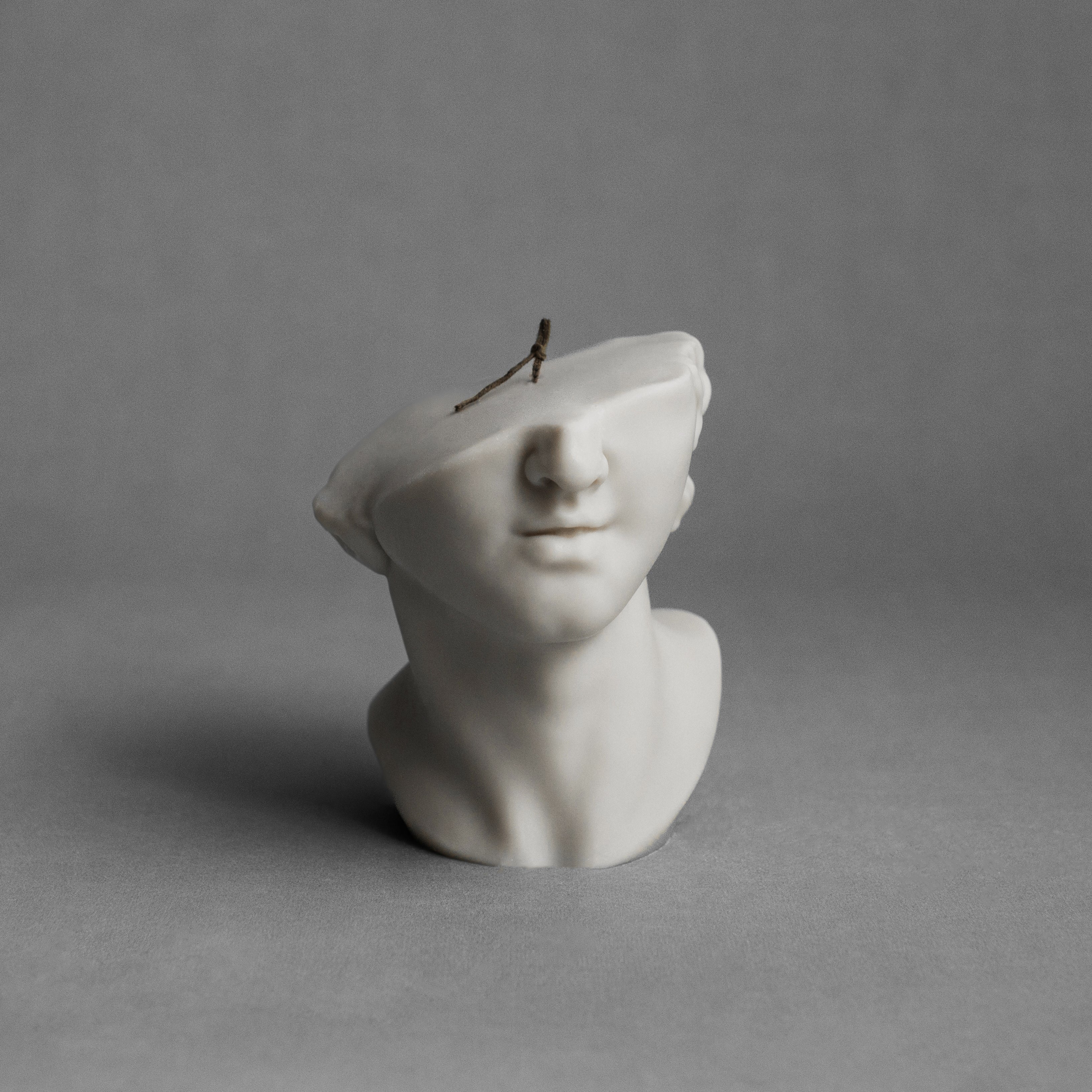 Moon Gray sculptural Greek statue candle by LAWA inspired by classical art and minimal decor