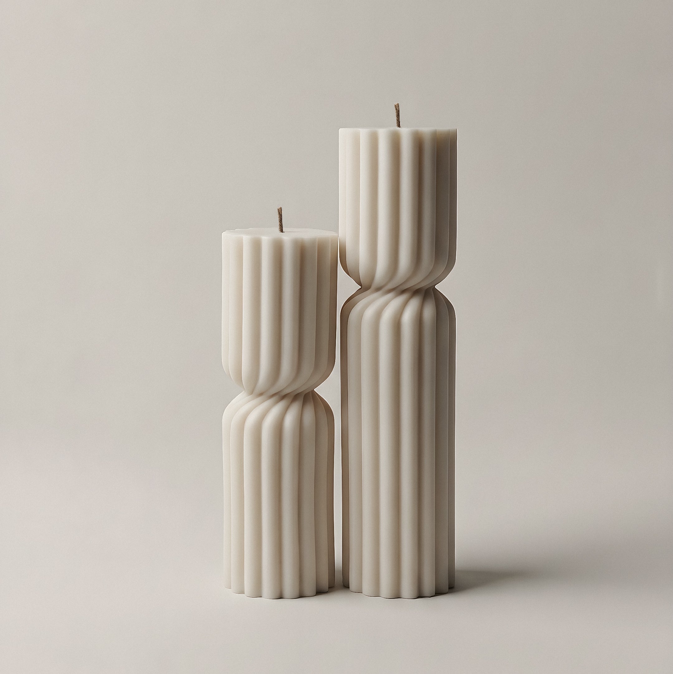 Spiral Spire unscented sculptural candle handmade in Los Angeles with twisted pillar design in premium soy wax