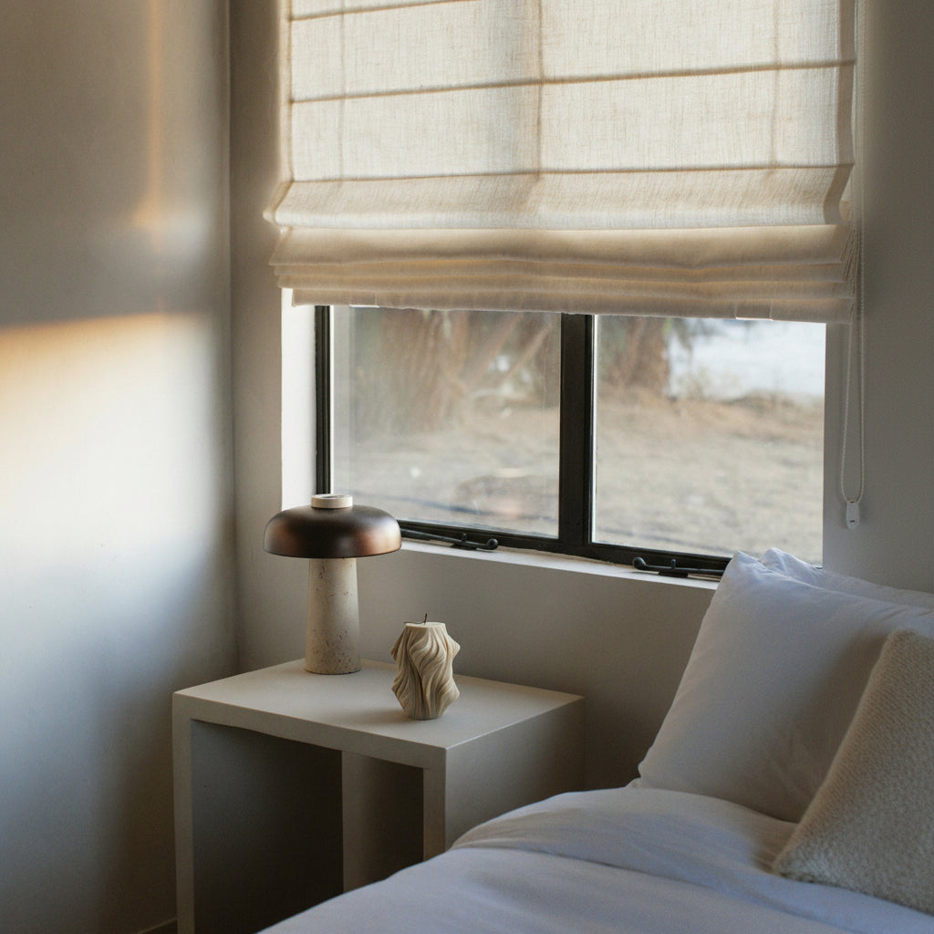 Moon gray large cascading pillar candle featuring stacked geometric contours by LAWA