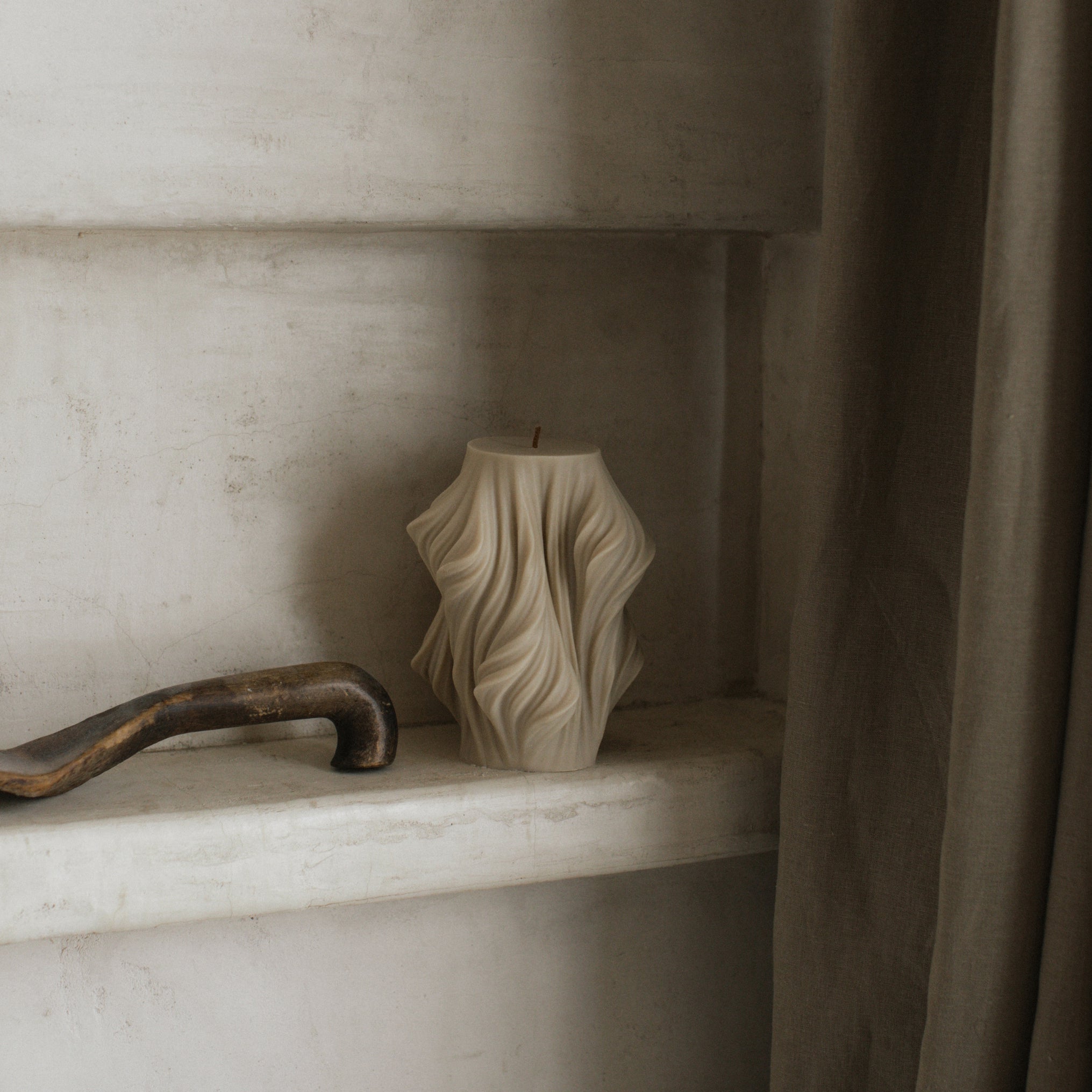 LAWA moon gray large cascading pillar candle with bold multi-tiered structure