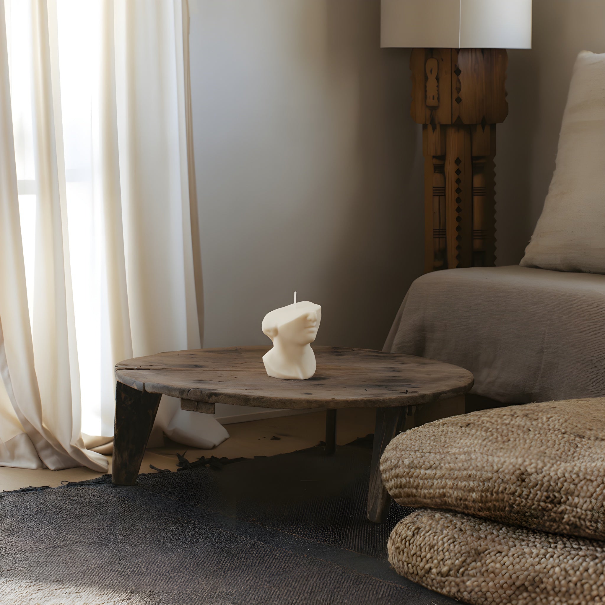 White classical statue pillar candle by LAWA inspired by ancient Greek sculpture