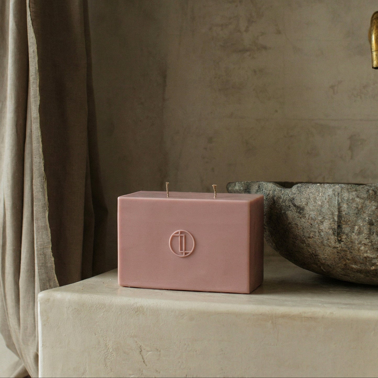 Close-up detail of handmade Block Candle showing premium soy wax texture and sculptural geometric form