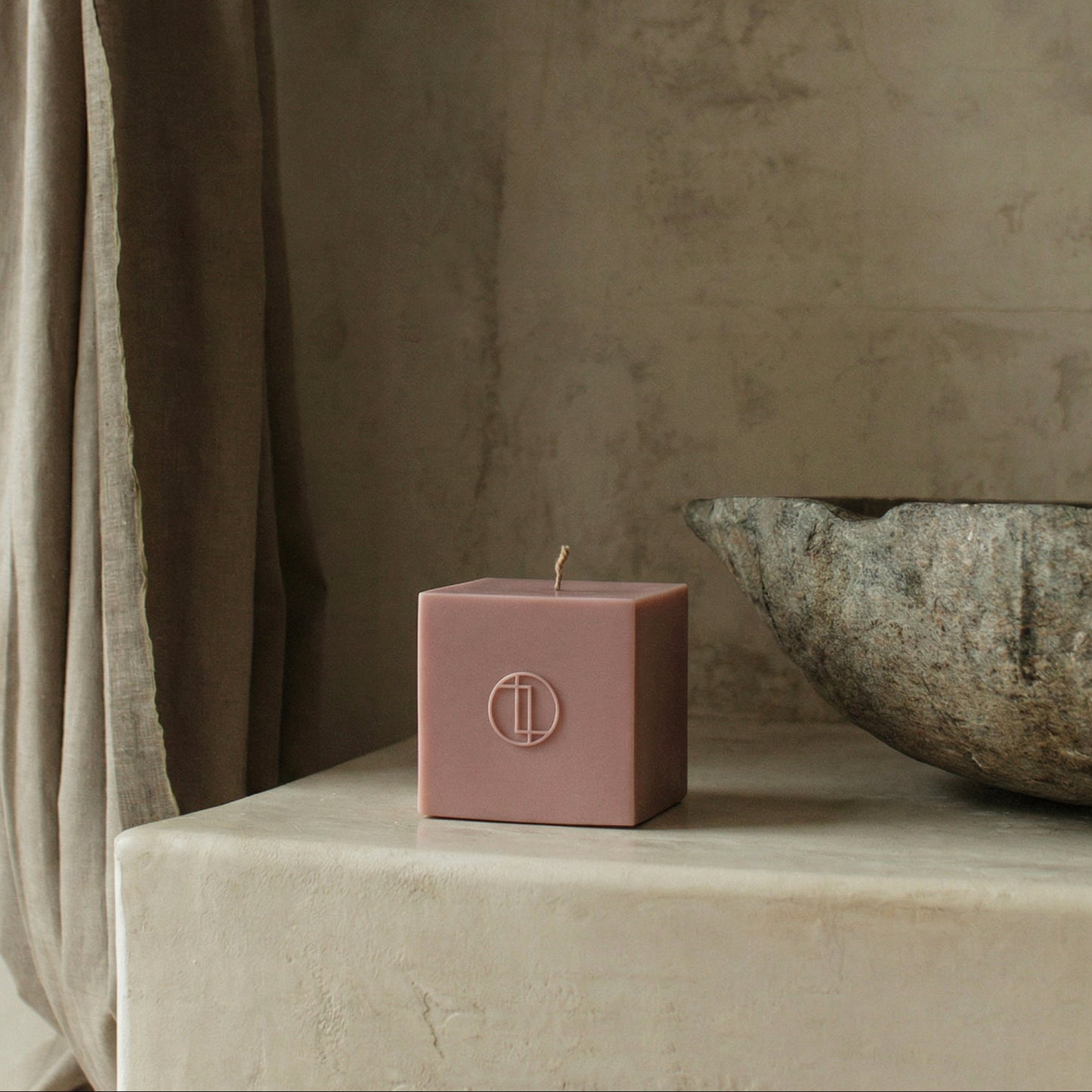 Close-up detail of handmade Block Candle showing premium soy wax texture and sculptural geometric design