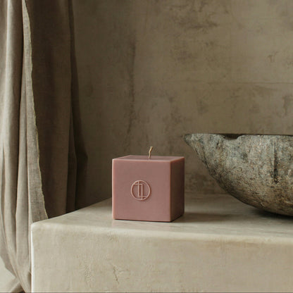 Close-up detail of handmade Block Candle showing premium soy wax texture and sculptural geometric design