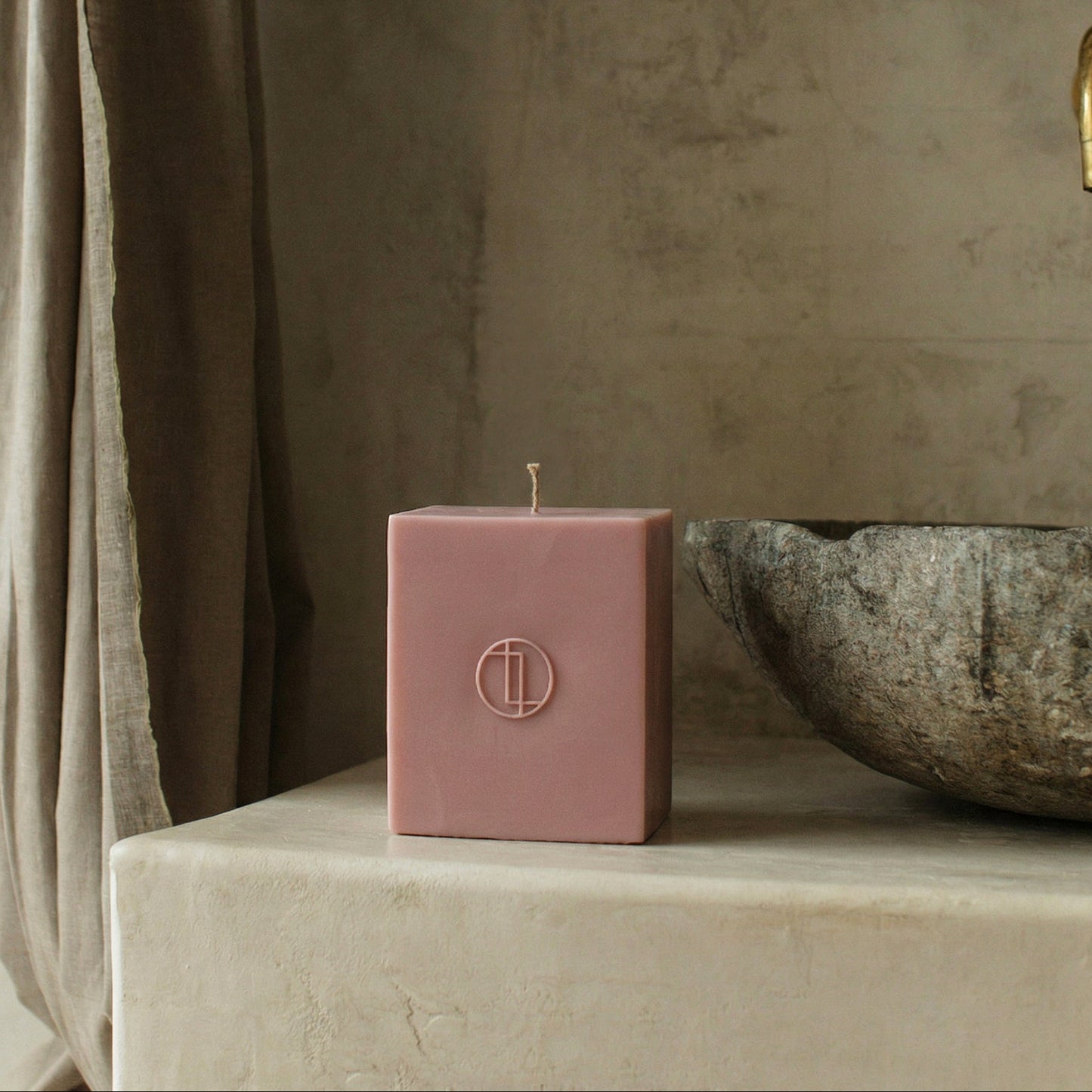 Close-up detail of handmade unscented Block Candle showing premium soy wax texture and cotton wick