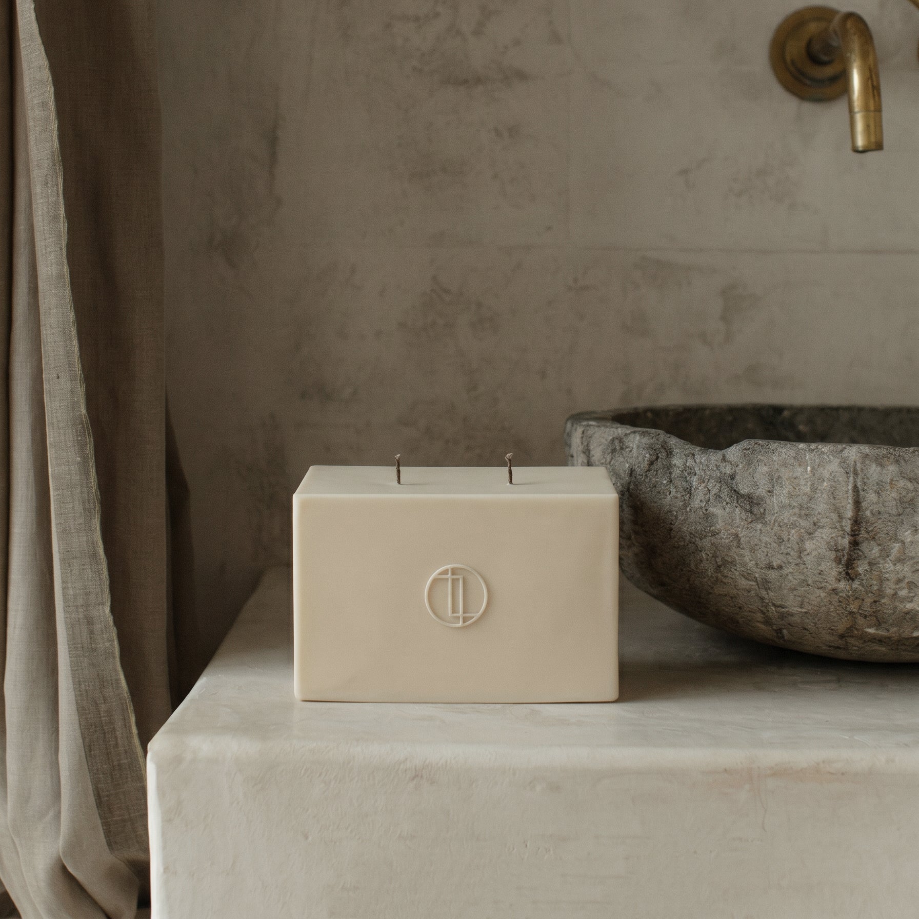 Close-up detail of handmade Block Candle showing premium soy wax texture and cotton wick from Los Angeles