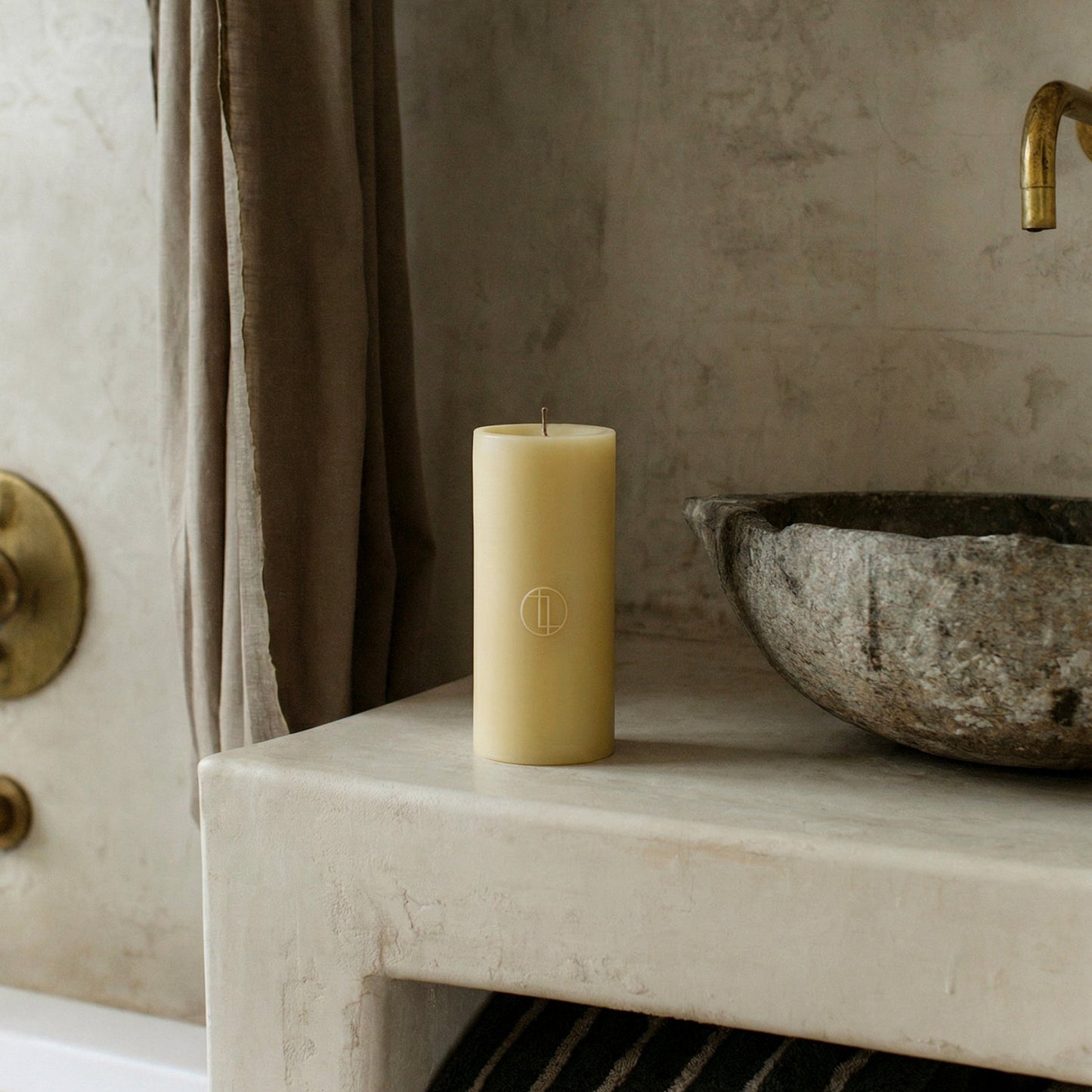 Detail of handmade unscented cylinder candle showing premium soy wax texture and cotton wick from Los Angeles