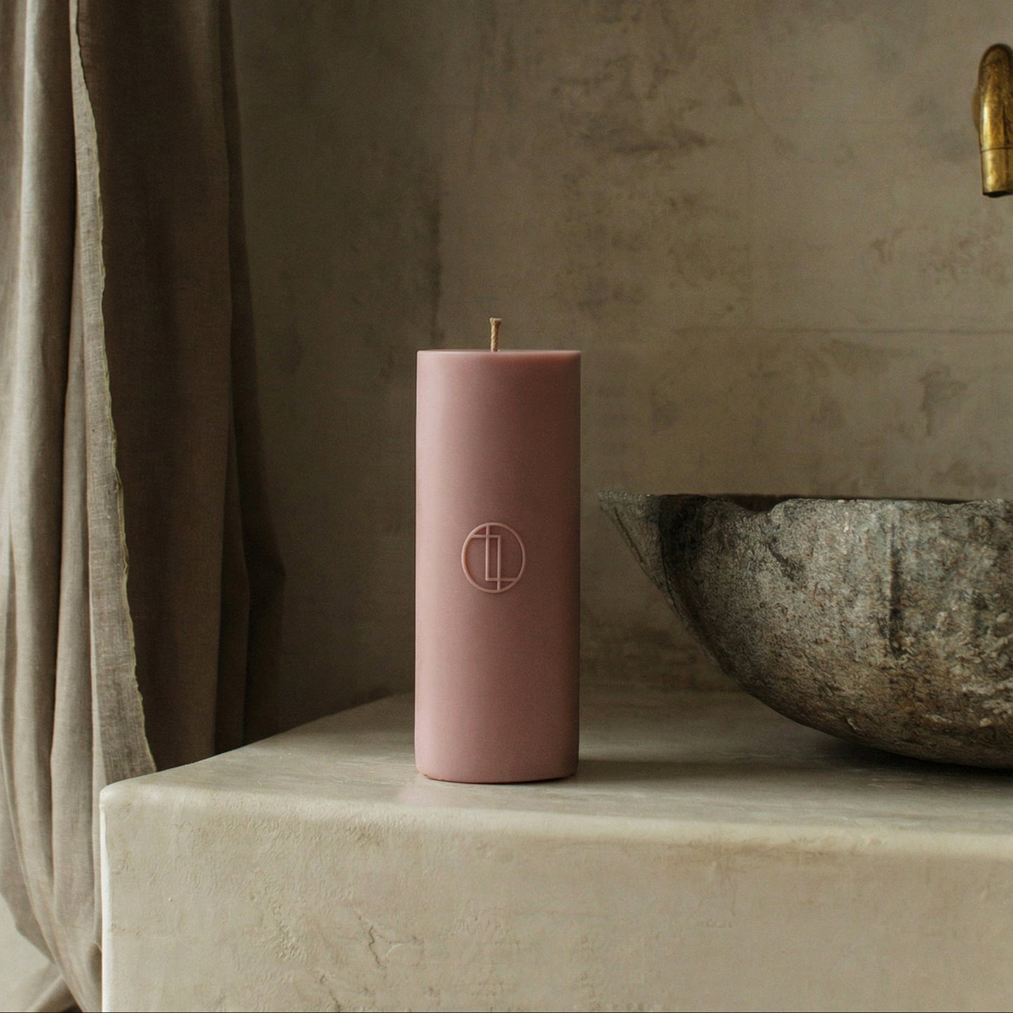 Close-up detail of handmade cylinder candle showing premium soy wax texture and cotton wick made in Los Angeles