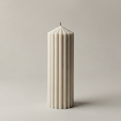 Close-up detail of handmade Peak sculptural candle showing premium soy wax texture and cotton wick