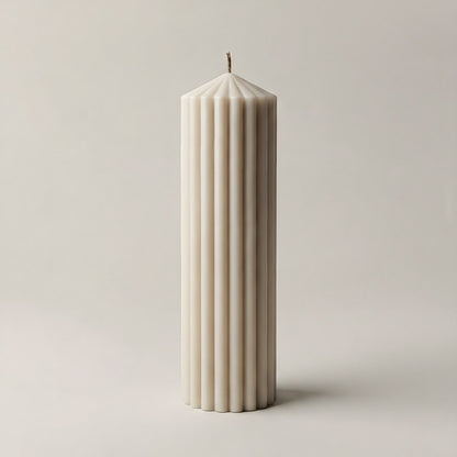 Close-up detail of handmade Peak sculptural candle showing premium soy wax texture and natural cotton wick