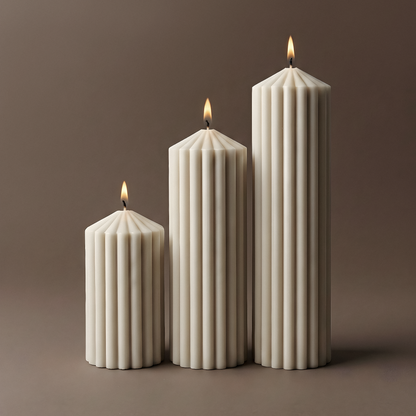 LAWA Candles Peak Candle in White soy wax featuring fluted ribs rising to a tapered peak, product photo on a plain background
