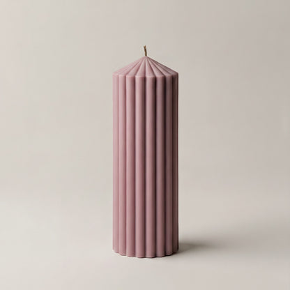 Peak Candle sculptural soy wax candle styled on minimalist shelf in natural light showcasing handmade LA craftsmanship