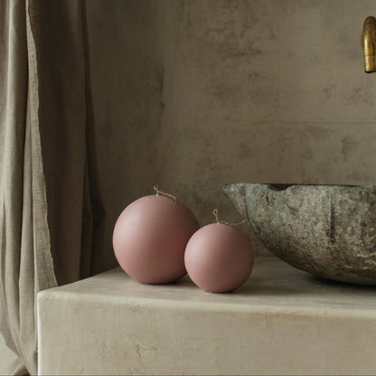 Handmade sculptural sphere candle detail showing premium soy wax texture and cotton wick in Los Angeles studio
