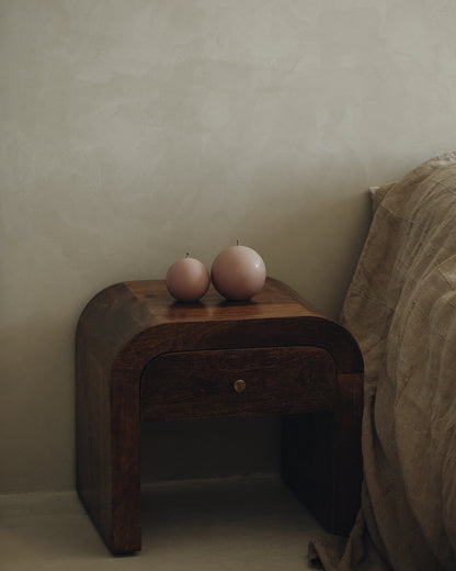 LAWA Candles Sphere Candle, set of 2, in Dusty Rose soy wax styled in a home decor setting