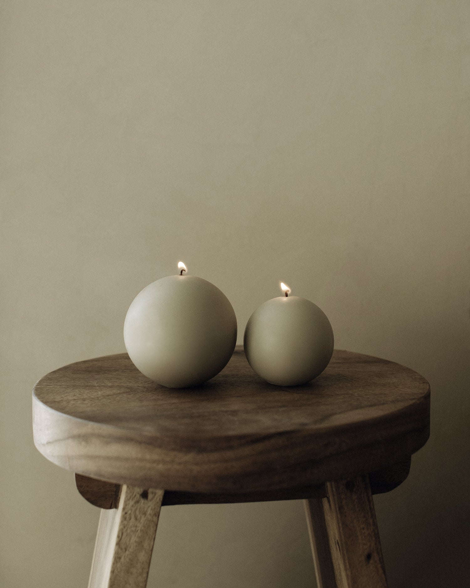 LAWA Candles Sphere Candle, set of 2, in Jade soy wax styled in a home decor setting, alternate angle