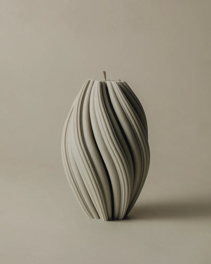LAWA Candles Swirl Candle, large, in Jade soy wax featuring spiraling twisted ridges, product photo on a plain background