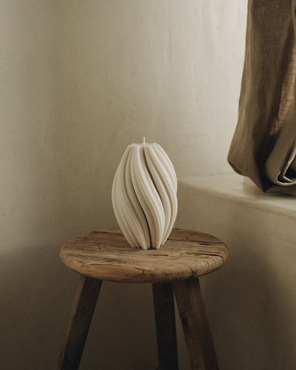 LAWA Candles Swirl Candle, large, in White soy wax styled in a home decor setting