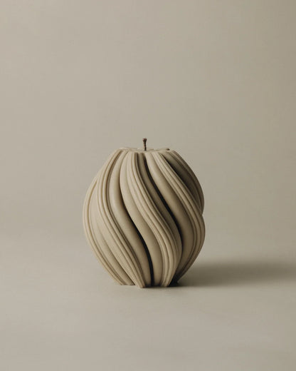 LAWA Candles Swirl Candle, medium, in Olive Beige soy wax featuring spiraling twisted ridges, product photo on a plain background