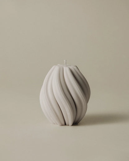 LAWA Candles Swirl Candle, medium, in White soy wax featuring spiraling twisted ridges, product photo on a plain background
