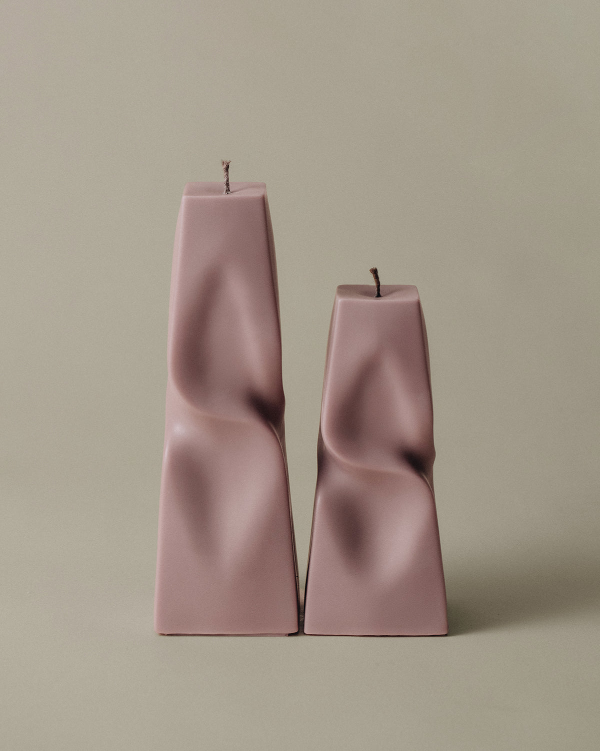 LAWA Candles Twisted Pyramid Candle, set of 2, in Dusty Rose soy wax, product photo on a plain background