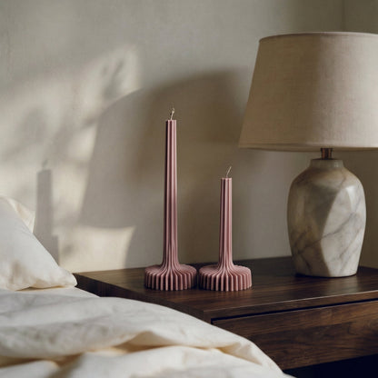 Detail of handmade soy wax vase candle showing textured surface and sculptural form made in Los Angeles