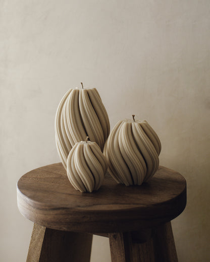 LAWA Candles Swirl Candle, set of 3, in Moon Gray soy wax styled in a home decor setting, alternate angle