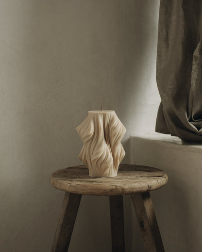 LAWA Candles Cascading Wave Candle, large, in Sandstone soy wax styled in a home decor setting