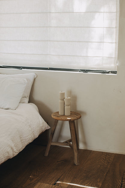 LAWA Candles Hourglass Pillar Candle, set of 2, in Moon Gray soy wax styled in a home decor setting, alternate angle