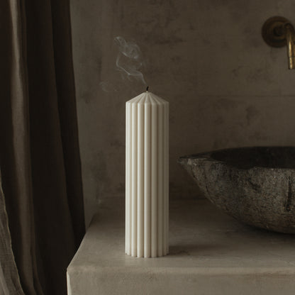 Close-up detail of handmade Peak sculptural candle showing premium soy wax texture and natural cotton wick