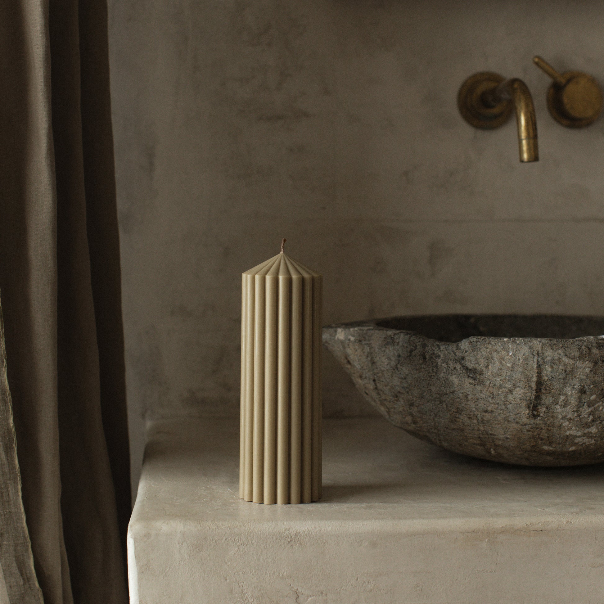 Close-up detail of handmade Peak sculptural candle showing premium soy wax texture and natural cotton wick