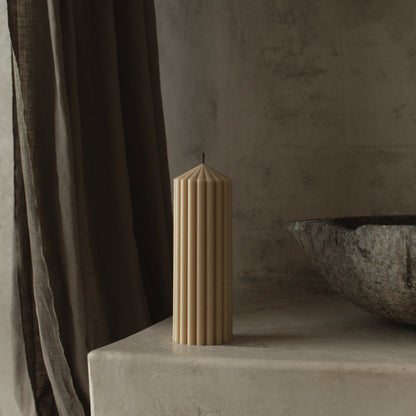 Close-up detail of handmade Peak sculptural candle showing premium soy wax texture and cotton wick in Los Angeles studio