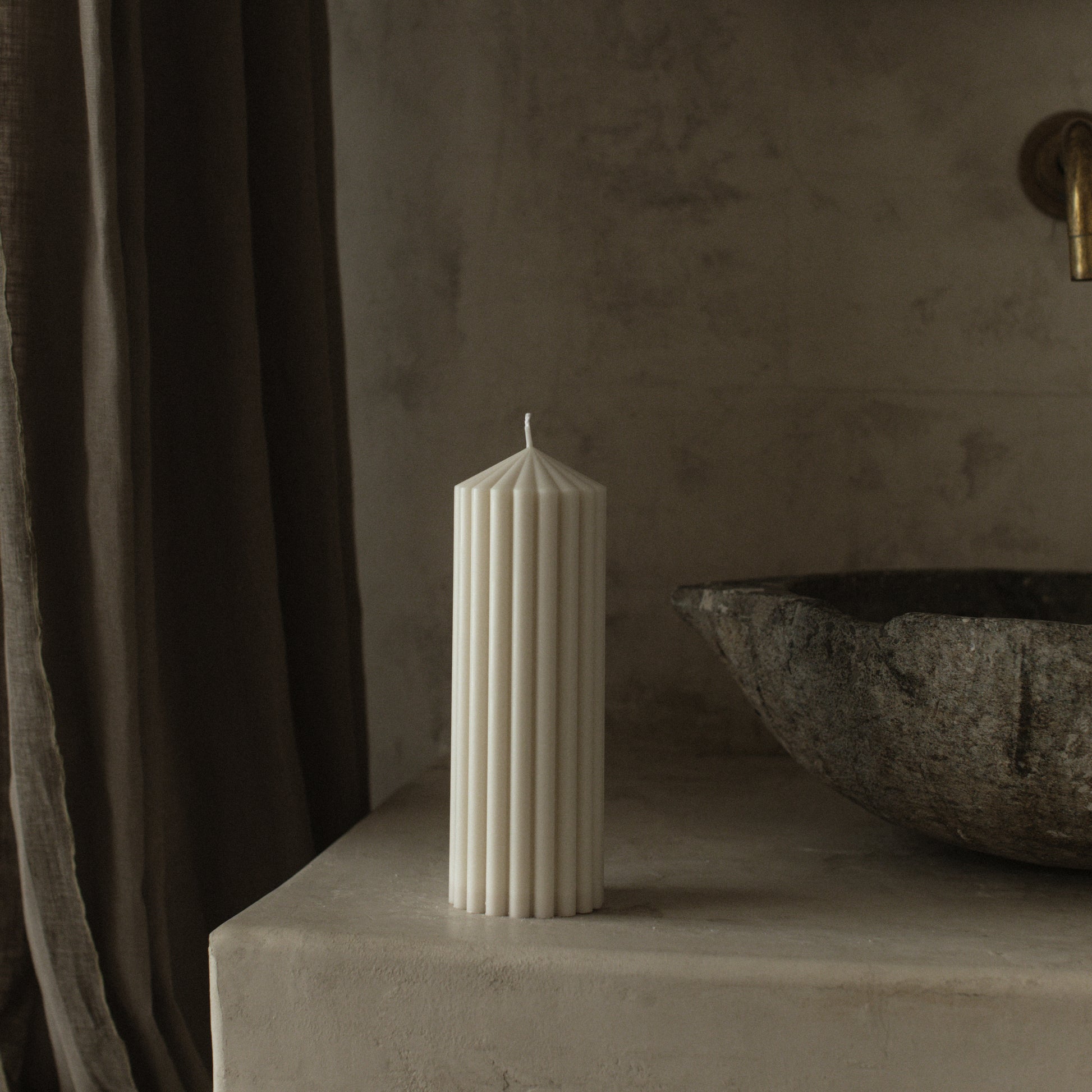 Peak sculptural candle detail showing premium soy wax texture and cotton wick, handmade in Los Angeles