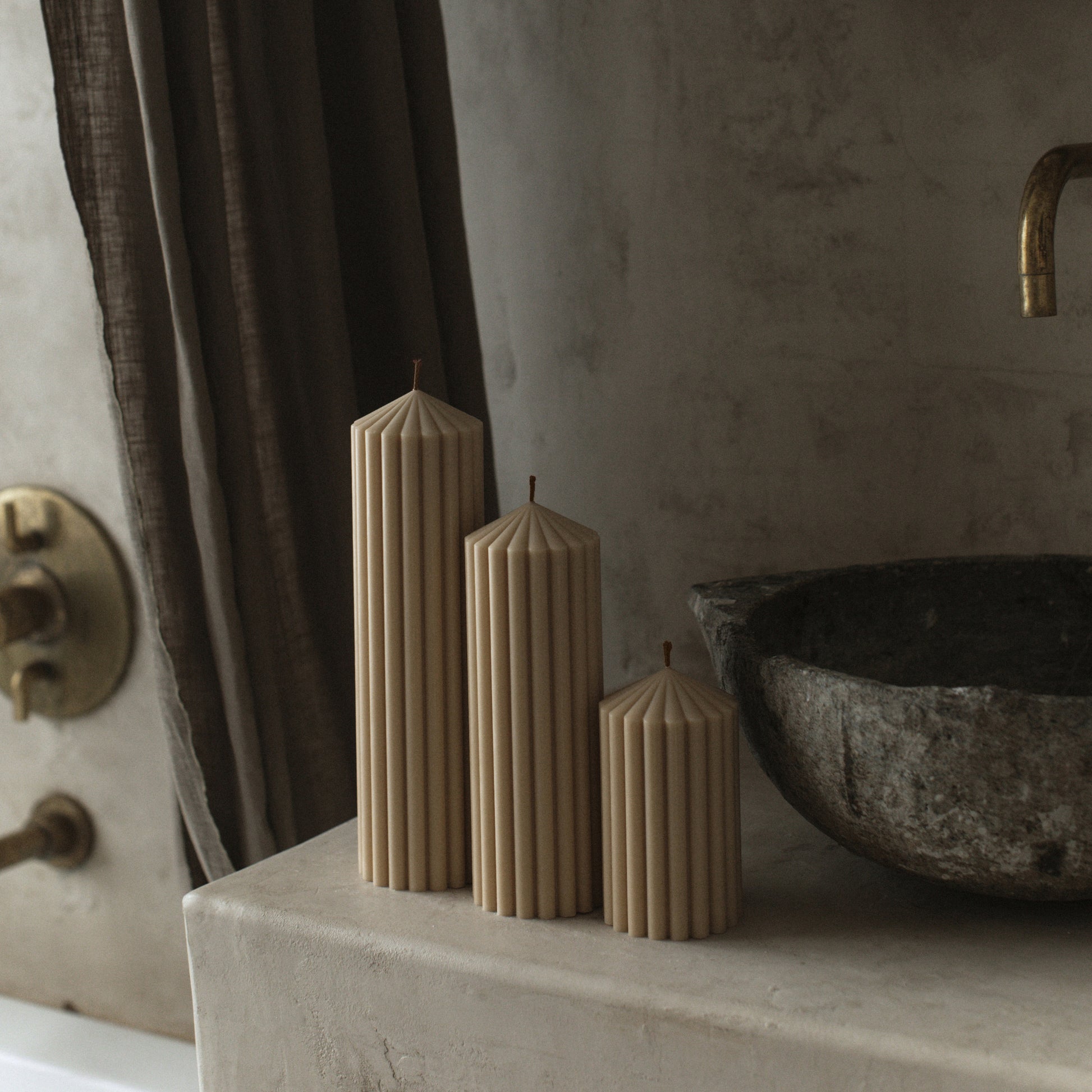 Close-up detail of handmade Peak sculptural candle showing smooth soy wax texture and cotton wick from Los Angeles