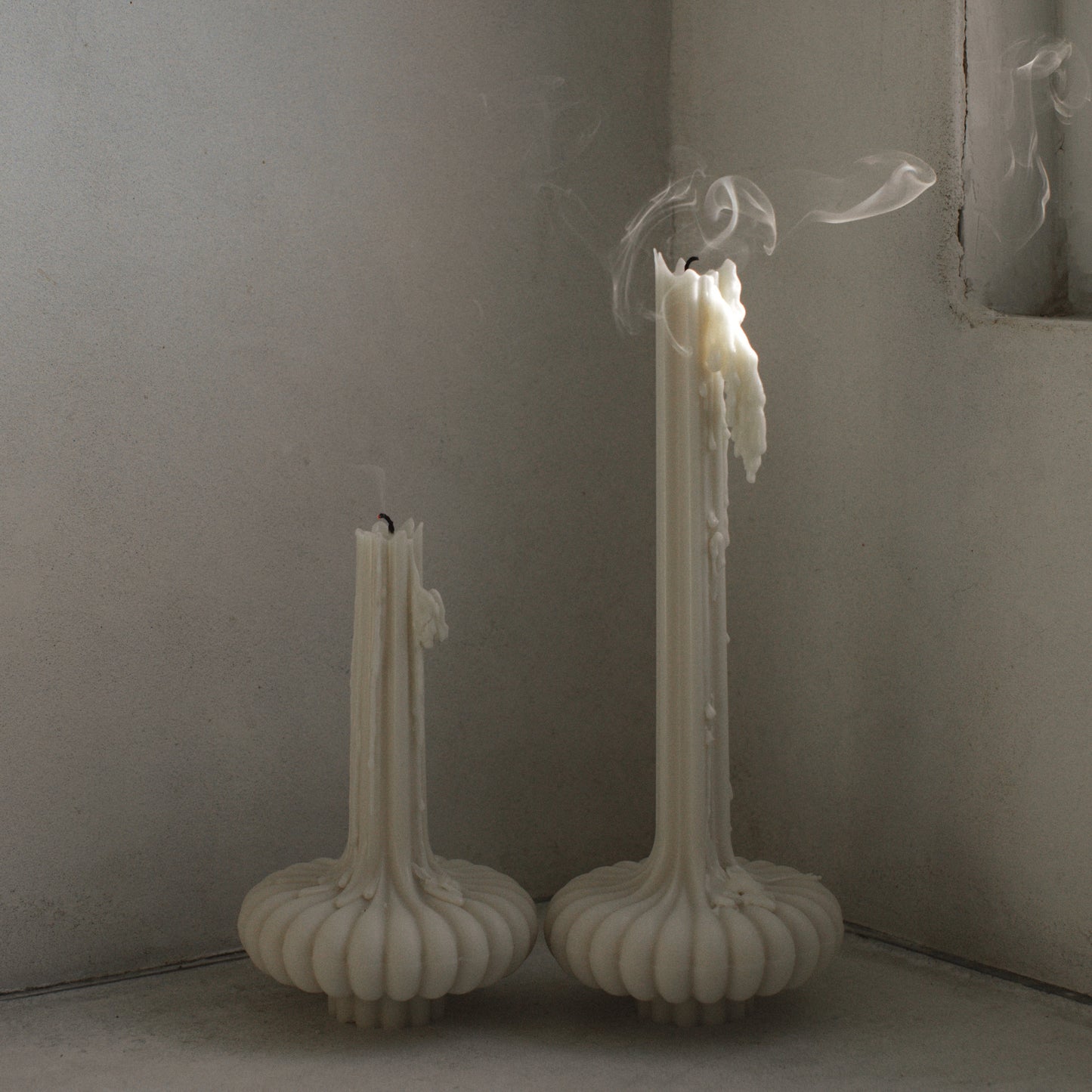 Close-up detail of handmade pumpkin sculptural candle showing premium soy wax texture and organic ridges