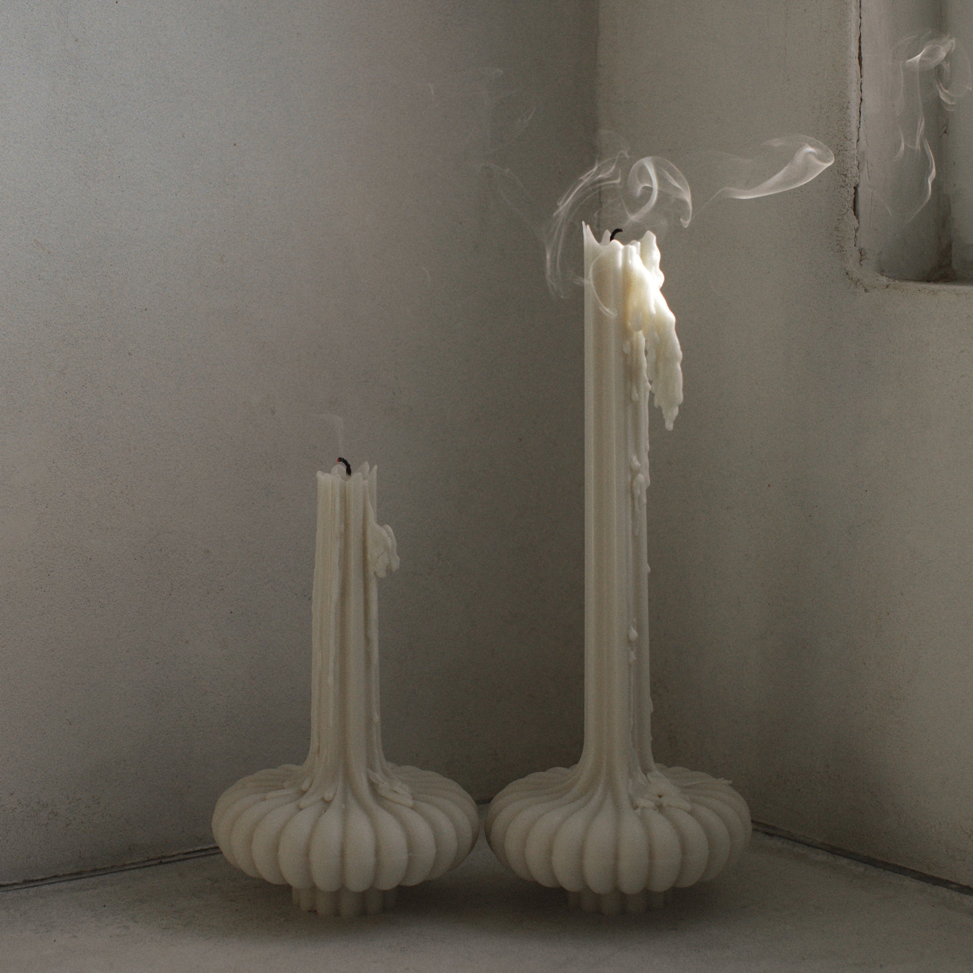 Close-up detail of handmade pumpkin sculptural candle showing premium soy wax texture and organic ridges