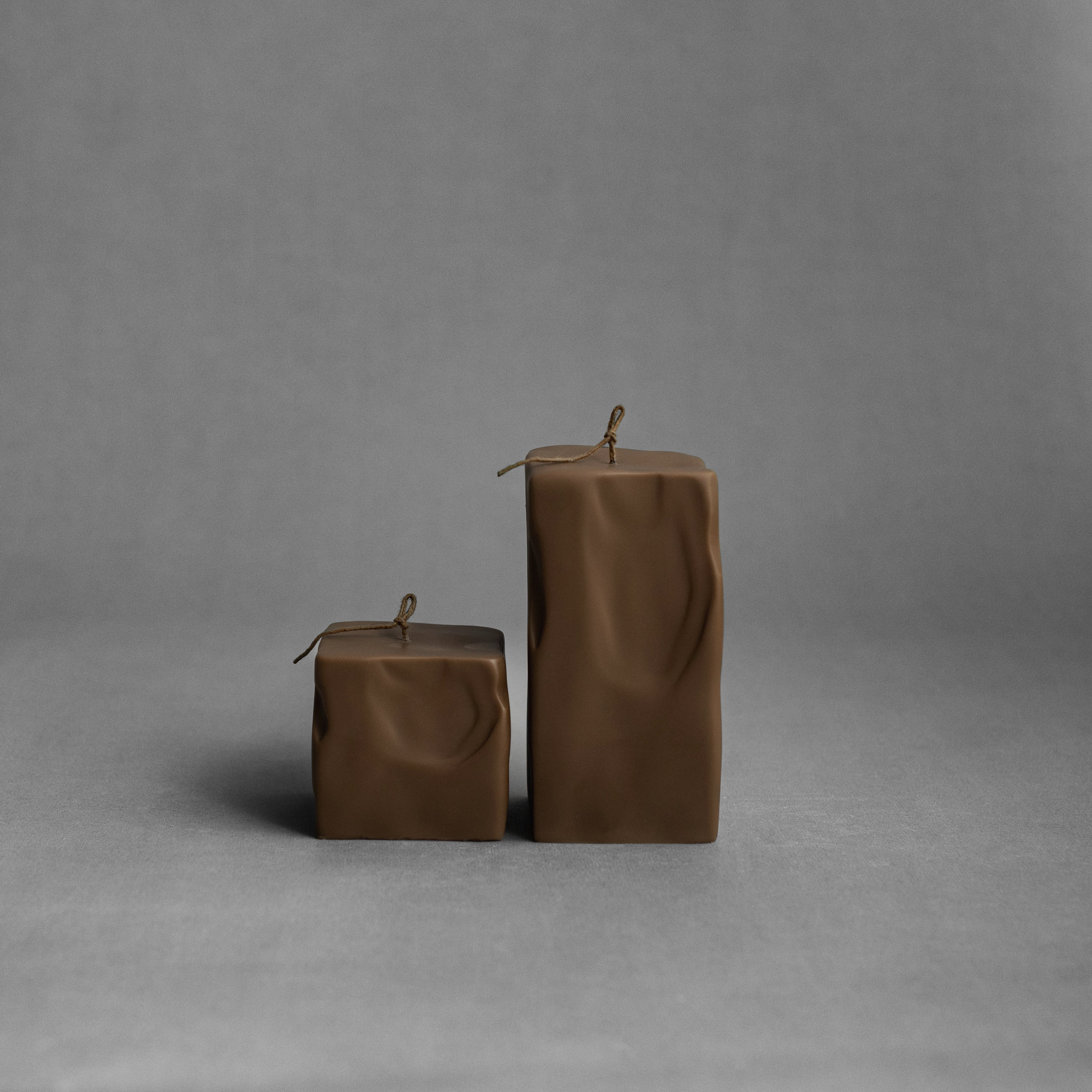 Kobicha brown raw block pillar candle set by LAWA, modern geometric soy wax decor pieces for contemporary home and venue styling