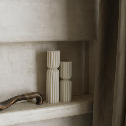 Close-up detail of handmade Spiral Spire sculptural candle showing premium soy wax texture and intricate spiral design