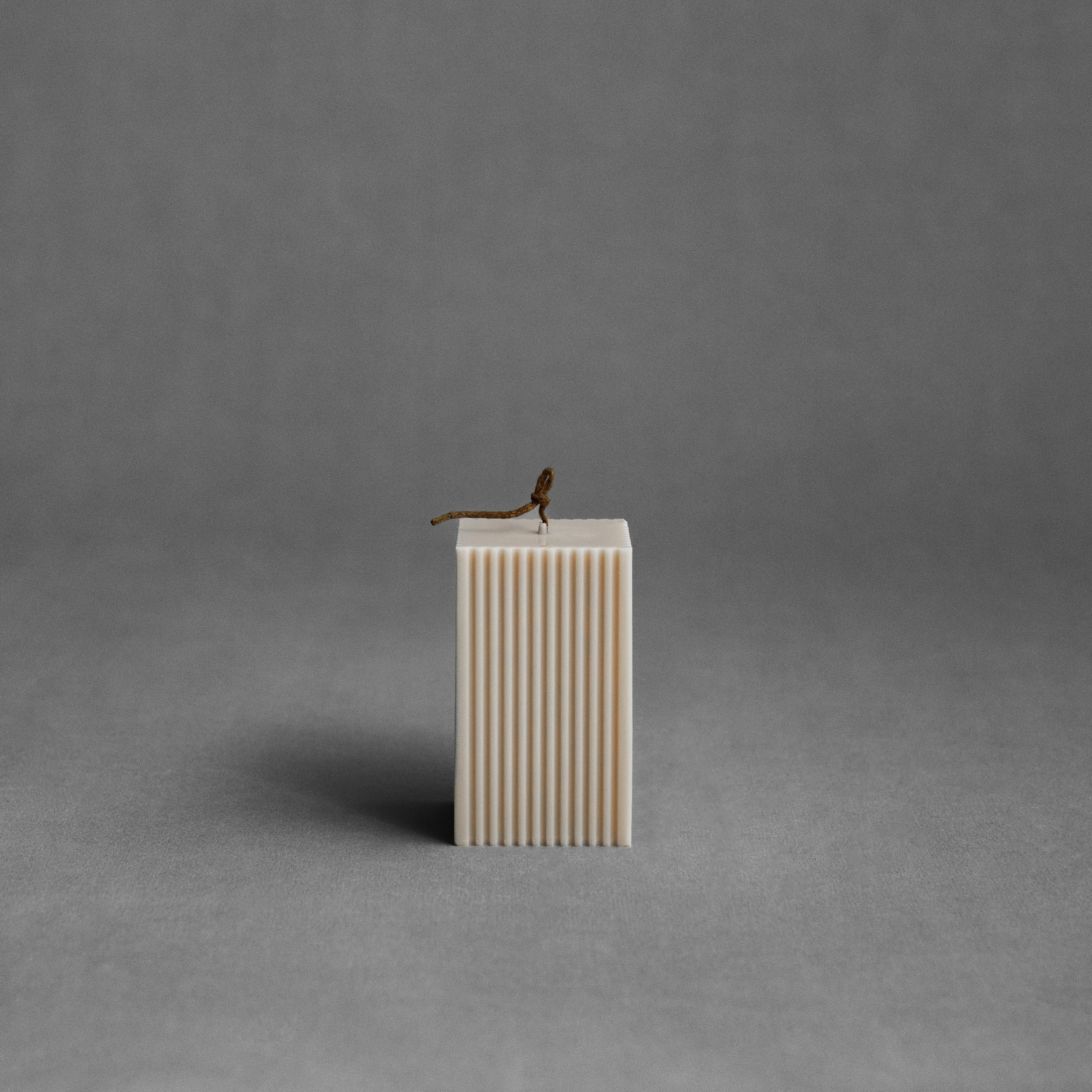 Moon gray square ribbed pillar candle by LAWA with modern textured lines
