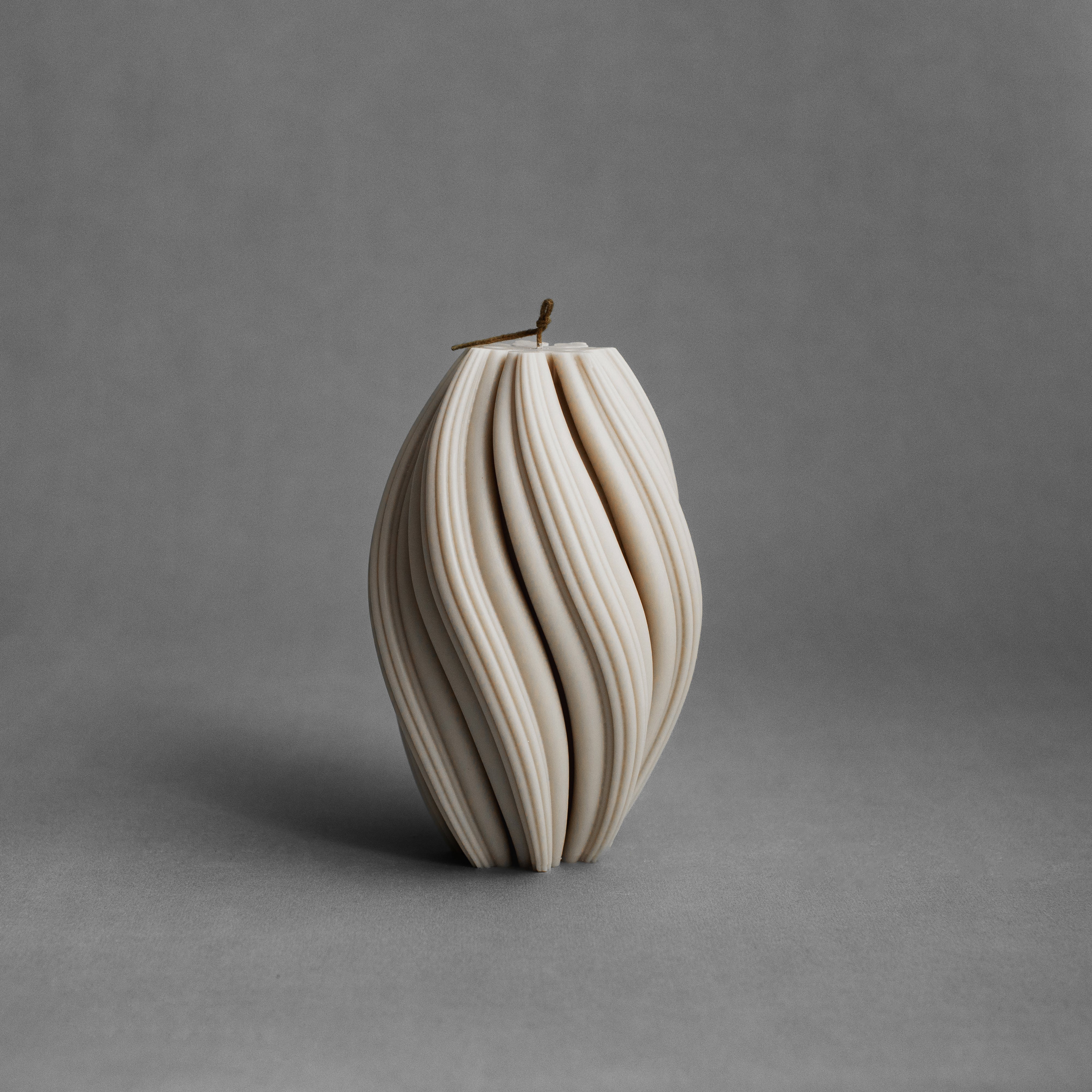 Large moon gray swirl pillar candle by LAWA with striking tall spiral form