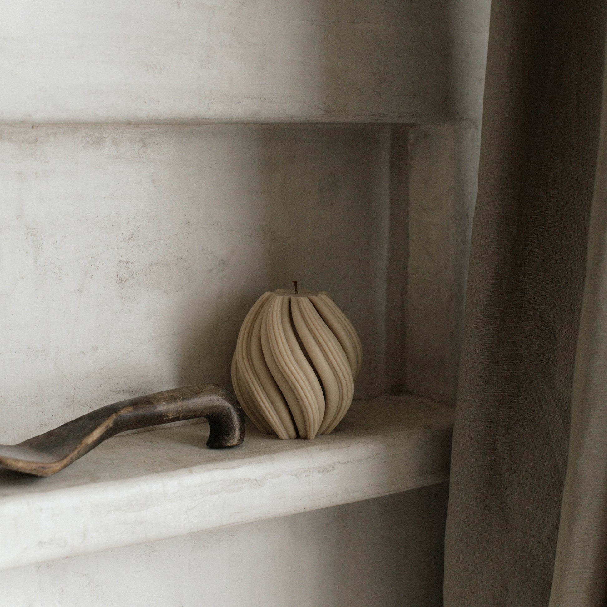 Handmade unscented Swirl Candle in Los Angeles studio showing sculptural detail and premium soy wax texture