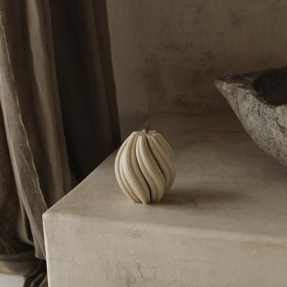 Handmade sculptural swirl candle detail showing premium soy wax texture and elegant curves in Los Angeles studio